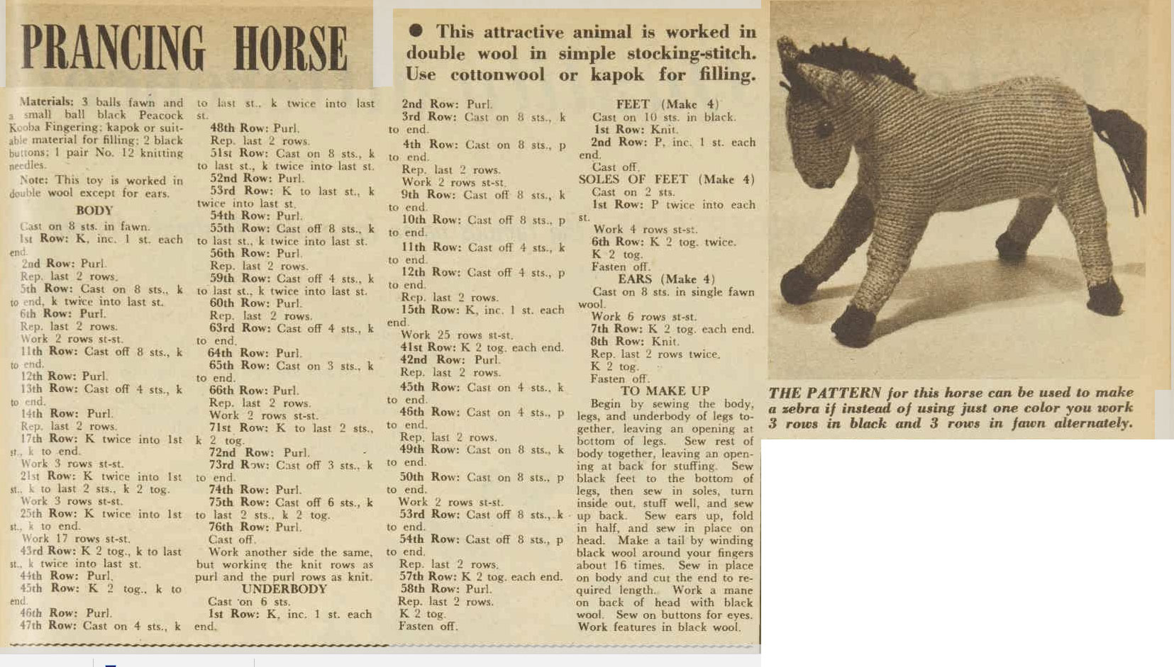 Vintage Horse Free Knitting Pattern ⋆ Knitting Bee