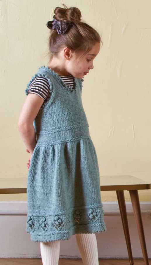 Free Knitting Pattern for a Girl's Teacup Pinafore Dress