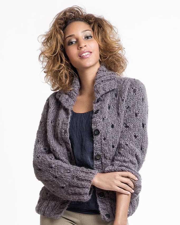Free Knitting Pattern for a Mohair Eyelet Cardigan