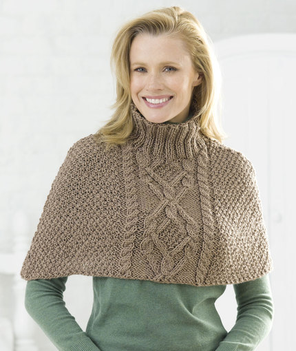 Free Knitting Pattern for a Cabled Poncho with Polo Neck