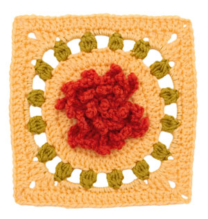 Crochet Floral Block Chrysanthemum Square
