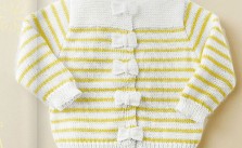 Stripped Yellow and White Baby Cardigan Knitting Pattern with Bows