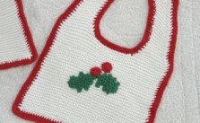 Knitted Baby Christmas Bib with Crochet Edging