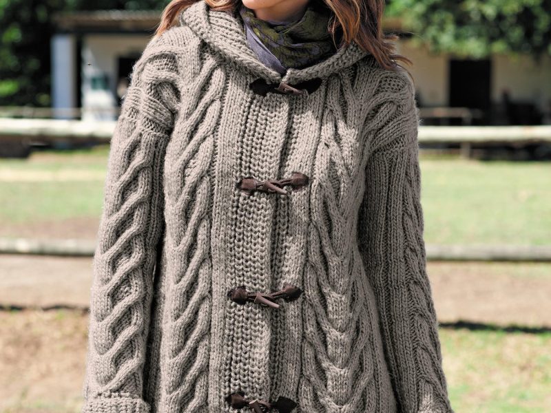 Cabled Hooded coat Free Knitting Pattern
