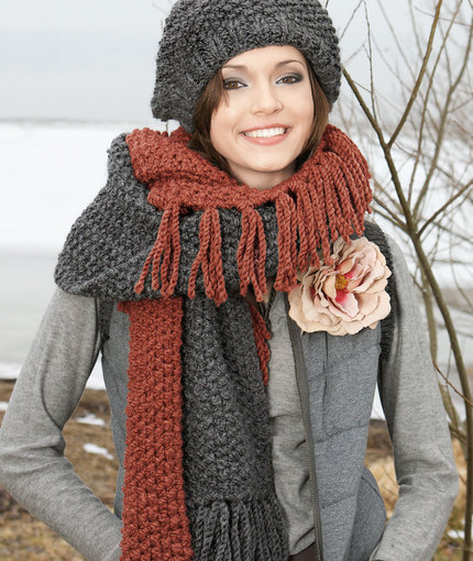 Fringed Hat and Scarf free pattern to knit