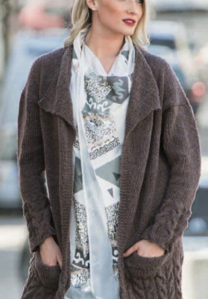 Long Cardigan with Cabled Edges