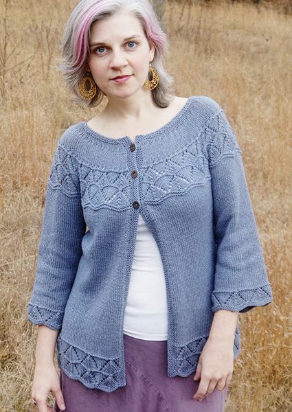 Lorinda Yoke Lace Stitch Cardigan Free Knitting Pattern