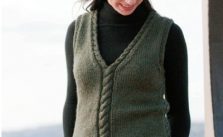 Weskit is a cabled V-neck pullover vest free knitting pattern