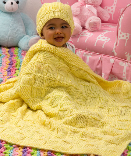 Baby Blocks Blanket and Hat Set Knit Pattern Free