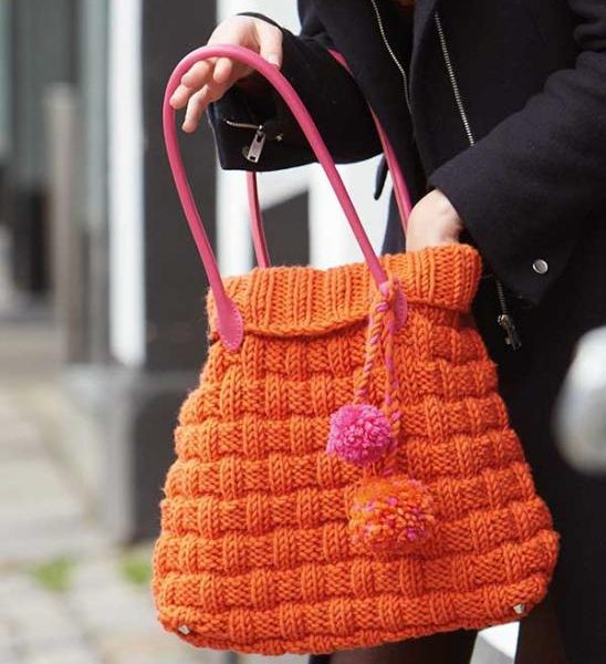 Basketweave Bag to Knit in Orange