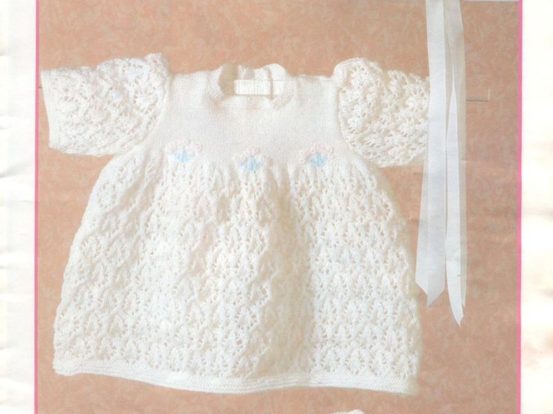 Lacy dress Bonnet and bottees knit pattern