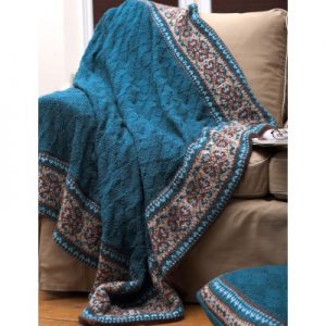 Patons Fair Isle Border Blanket and Pillow Free Easy Knit Pattern