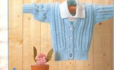 V Neck Lace Rib Baby Cardigan Knit Pattern