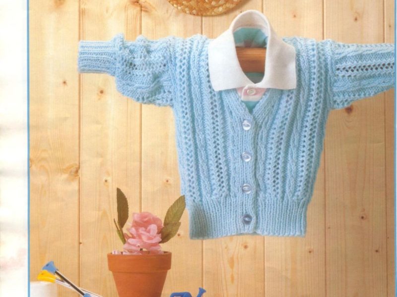 V Neck Lace Rib Baby Cardigan Knit Pattern