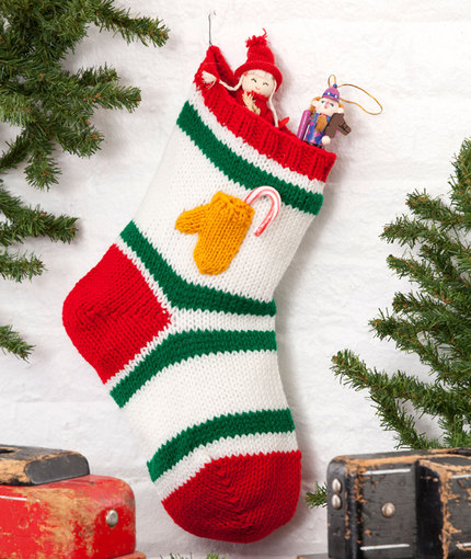 Holiday Stocking with Mitten Pocket Free Knit Pattern