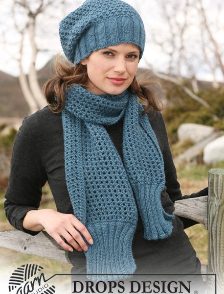 Free hat and scarf with rib and lace pattern