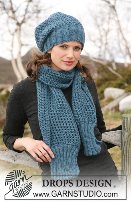 Free hat and scarf with rib and lace pattern