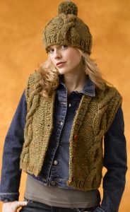 Baby Tweed Vest with Hat Cabled Free Knitting Pattern