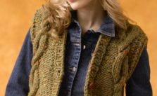 Baby Tweed Vest with Hat Cabled Free Knitting Pattern