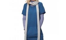 Dress with Kangaroo Pockets and Scarf Free Knitting Pattern
