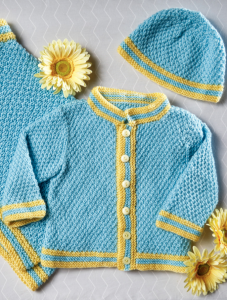 Moss Stitch Cardi and Cap Free Baby Knitting Pattern