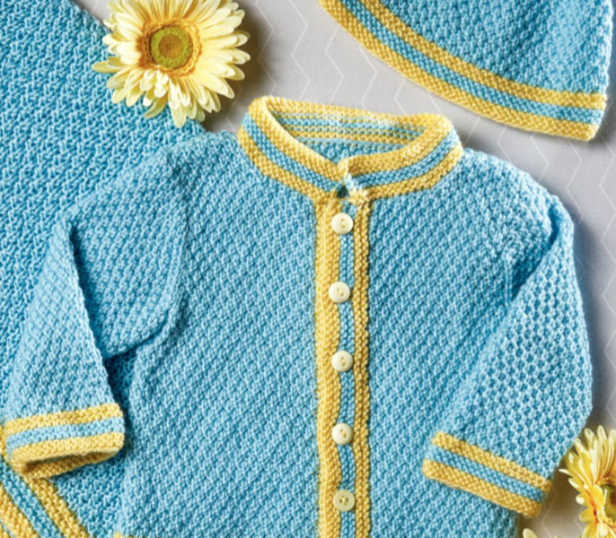 Moss Stitch Cardi and Cap Free Baby Knitting Pattern