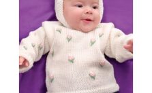 Caron Rosebud Hoodie Free Easy Baby’s Sweater Knit Pattern