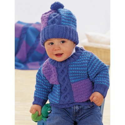 Patons Cables and Checks Set Sweater and Hat Baby Knitting Pattern