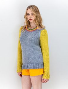 Aimee Contrast sleeve raglan sweater free knitting pattern - Knitting Bee