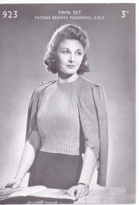 Free Vintage Knitting Pattern WW2 ladies cable twinset