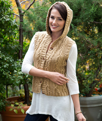 Hooded Cable Vest Free Knitting Pattern