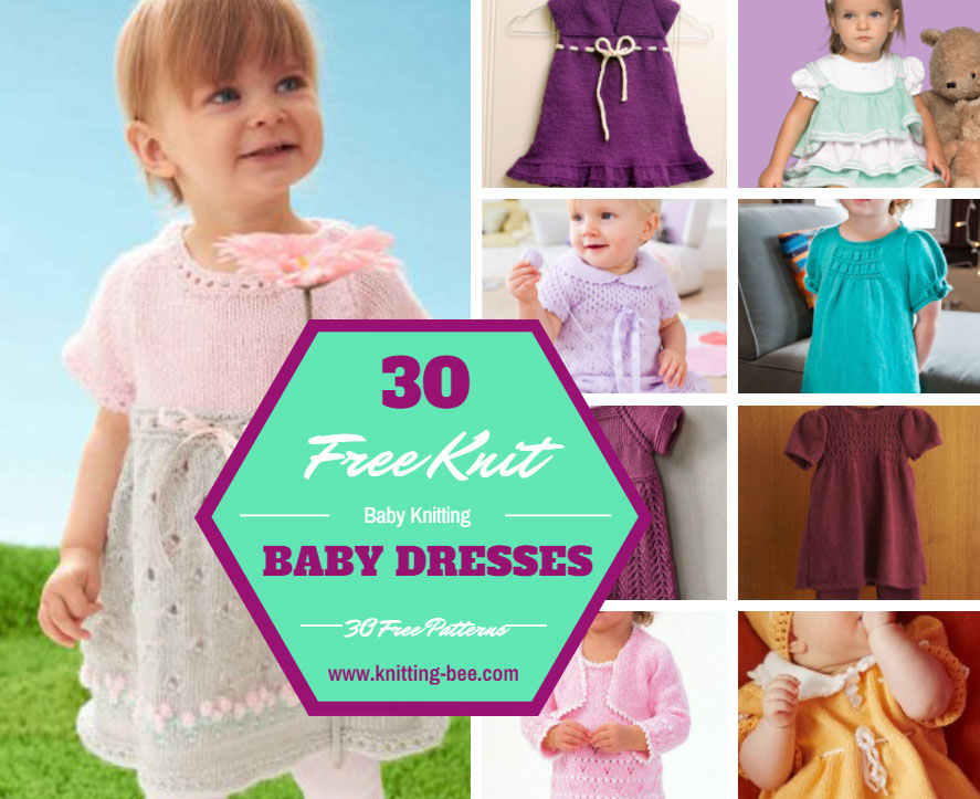 30 Free Knit Baby Dresses free patterns www.knitting-bee.com