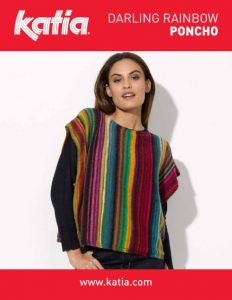 Darling Rainbow - Poncho Free Knit Pattern Download. Free poncho knitting pattern. Striped poncho, easy knit pattern.