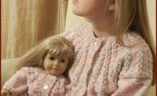 Girl’s Cardigan Free Knitting Pattern with Pretty Yoke and Matching 18″ Doll Sweater