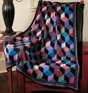 Knit Tumbling Blocks Afghan Free Knitting Pattern