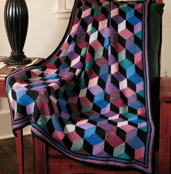 Knit Tumbling Blocks Afghan Free Knitting Pattern