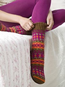 Adirondacks Slipper Socks Fairisle Free Knitting Pattern