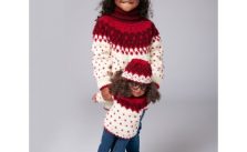 Bernat Nordic Duo Sweater and Hat for Girl and Doll Free Knitting Pattern