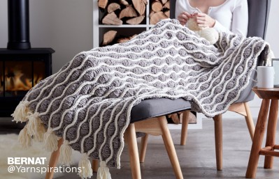 Bernat Trellis & Tassels Knit Afghan Free Pattern