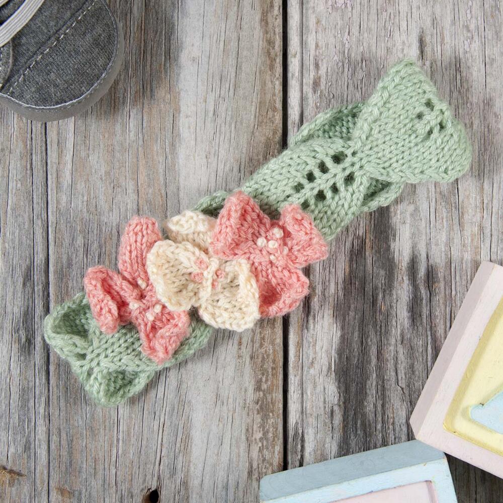 Free baby headband knitting pattern. Blushing Blossoms Headband Free Download Knitting Pattern