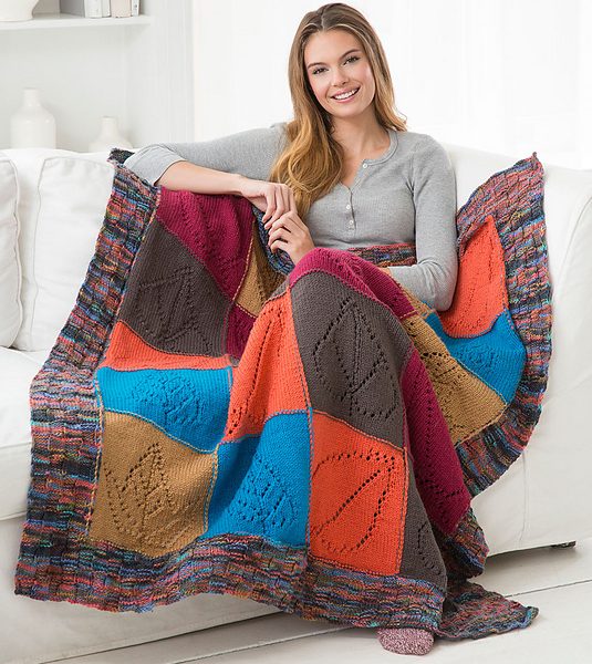 Caring Comfort Knit Throw Free Pattern with Lace Leaf Motif