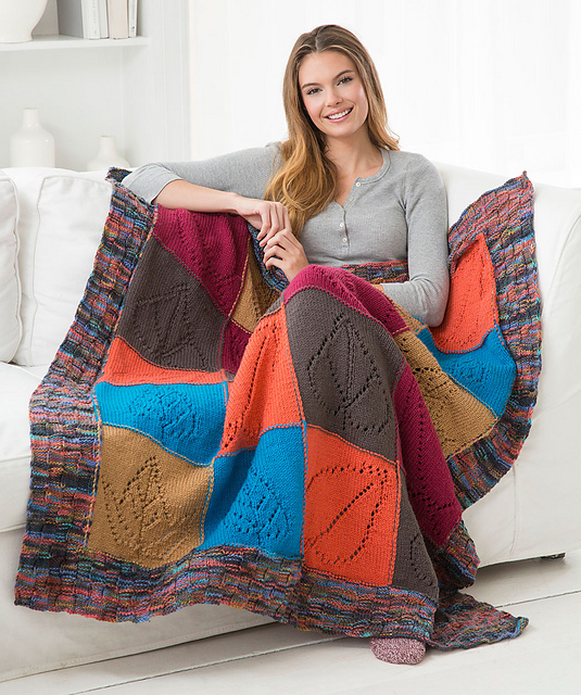 Caring Comfort Knit Throw Free Pattern with Lace Leaf Motif