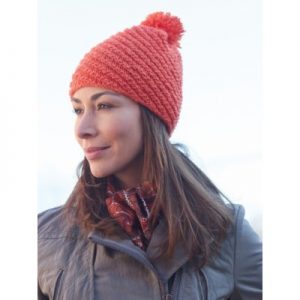 Caron Diagonal Stitch Pompom Hat Free Knitting Pattern