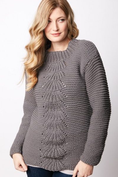 Center Fan Knit Pullover Free Knitting Pattern