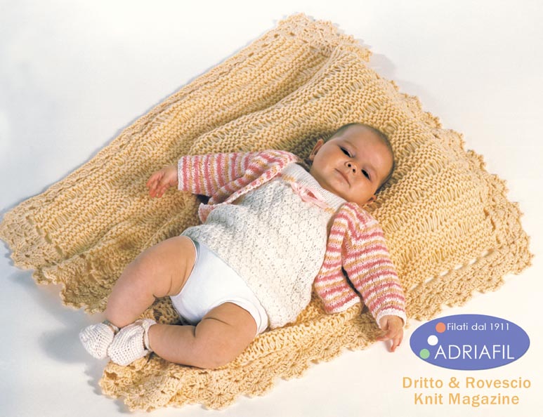 Free Baby Set Knit Pattern - Jacket, Dress, Booties and Blanket. Free baby knitting download.