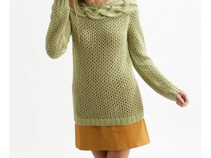 Lace Sweater with Cabled Yoke Free Knitting Pattern Download