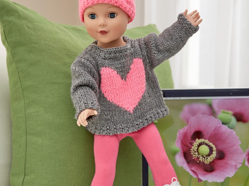 Love My Doll Sweater & Messy Bun Hat Free Knitting Pattern 18 Inch Doll
