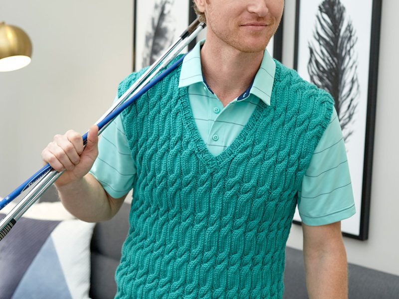 Men’s Golf Vest Free Knitting Pattern with Cables