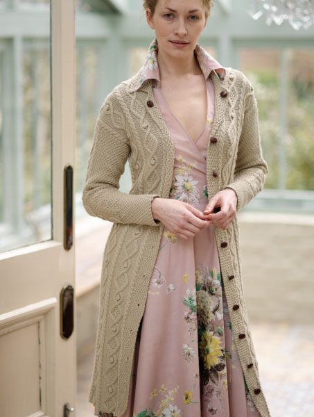Moss Stitch and Cable Coat Free Knitting Pattern