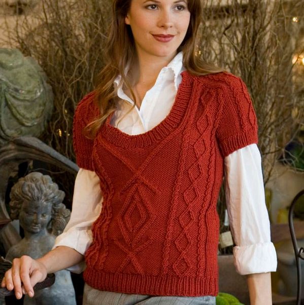 Short Sleeve Cable Vest Free Knitting Pattern